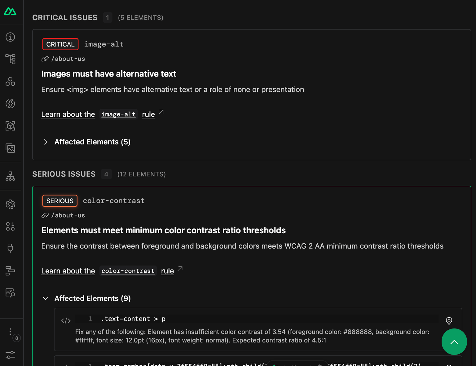 Affected elements view